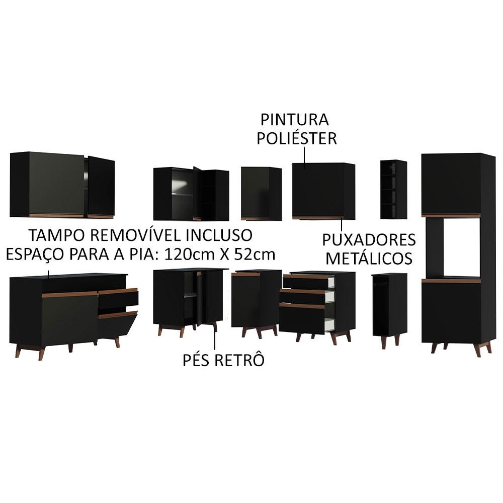 Cozinha Completa de Canto Madesa Reims 437001 com Armário e Balcão - Preto