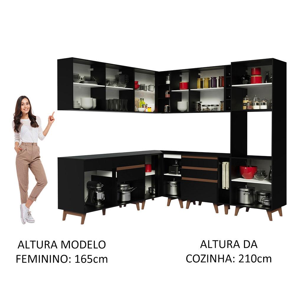 Cozinha Completa de Canto Madesa Reims 437001 com Armário e Balcão - Preto