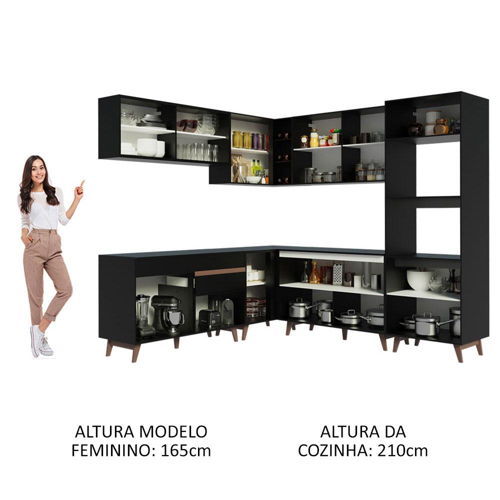 Cozinha Completa de Canto Madesa Reims 452001 com Armário e Balcão - Preto