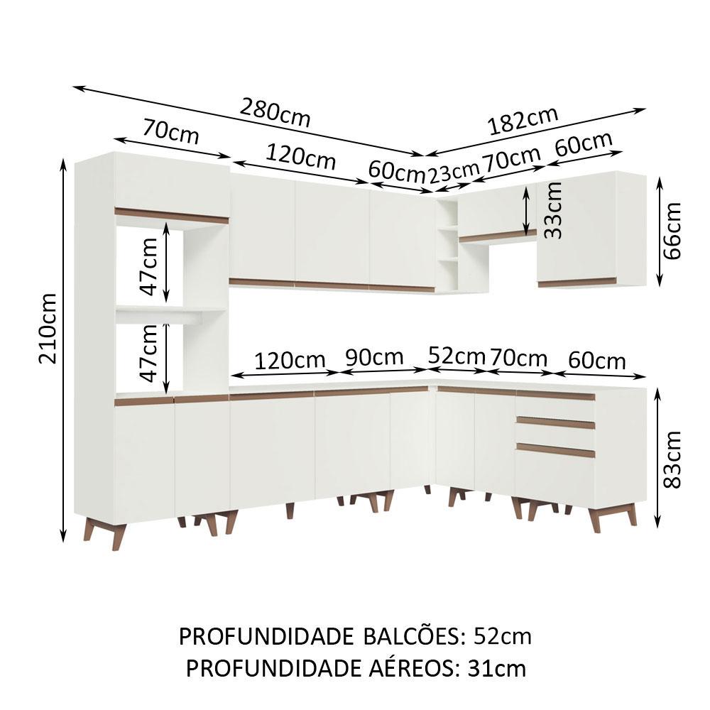 Cozinha Completa de Canto Madesa Reims 462001 com Armário e Balcão - Branco