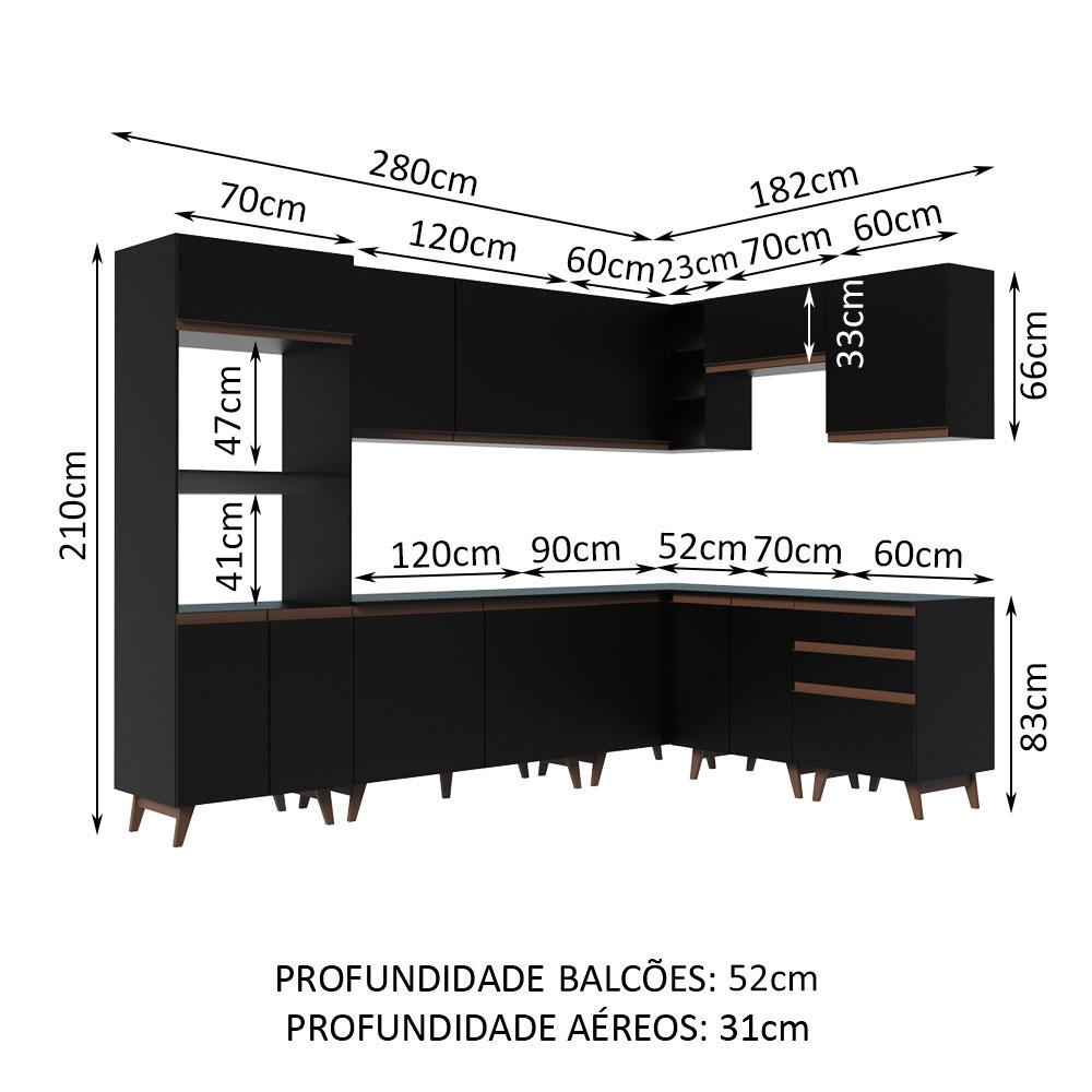 Cozinha Completa de Canto Madesa Reims 462001 com Armário e Balcão - Preto
