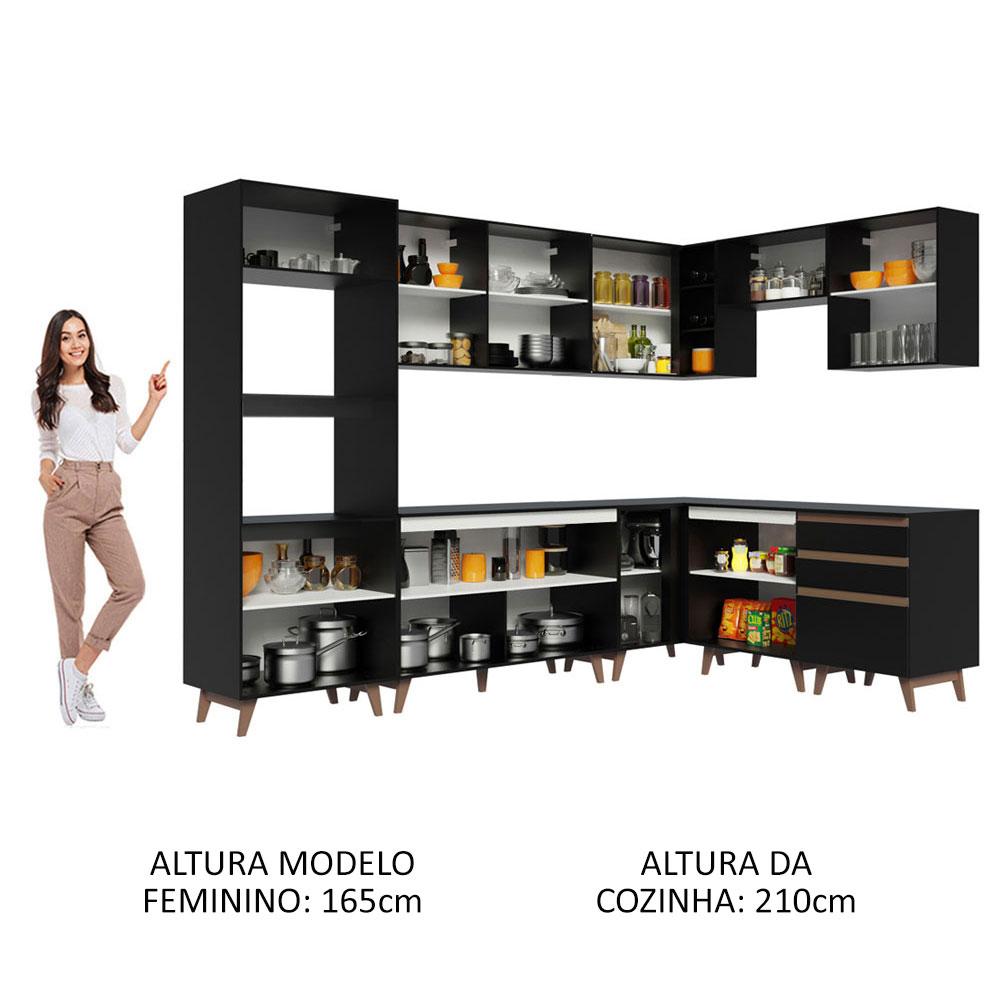 Cozinha Completa de Canto Madesa Reims 462001 com Armário e Balcão - Preto