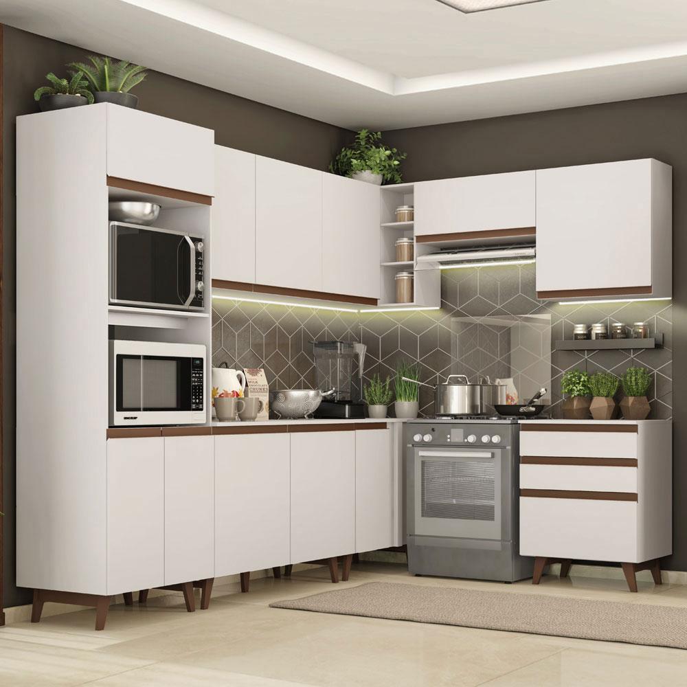 Cozinha Completa de Canto Madesa Reims 462002 com Armário e Balcão - Branco