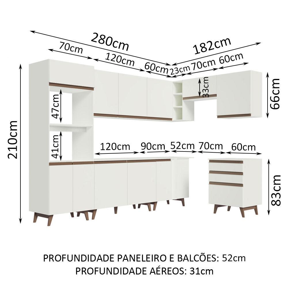 Cozinha Completa de Canto Madesa Reims 462002 com Armário e Balcão - Branco