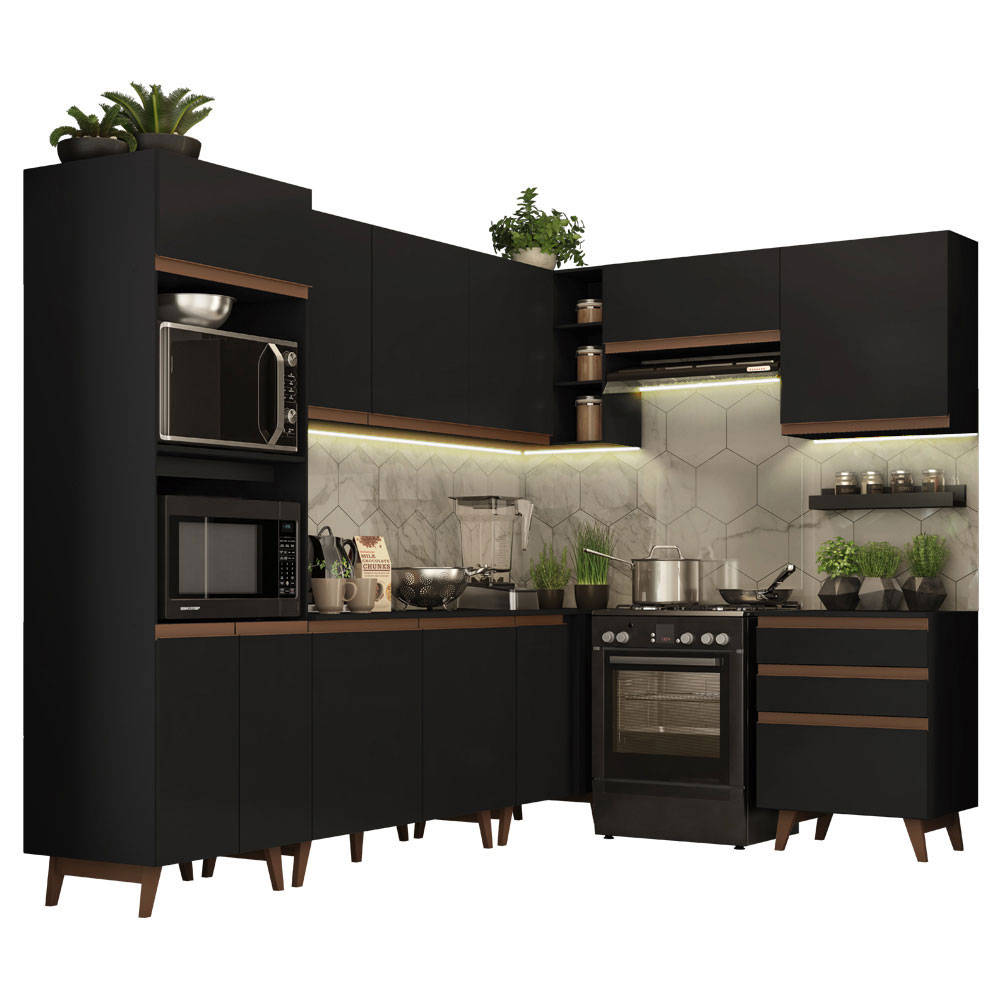 Cozinha Completa de Canto Madesa Reims 462002 com Armário e Balcão - Preto