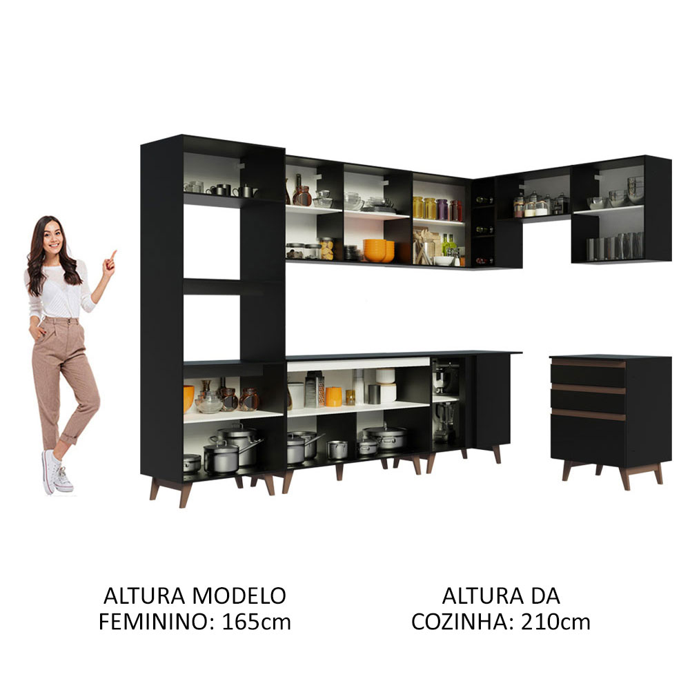 Cozinha Completa de Canto Madesa Reims 462002 com Armário e Balcão - Preto