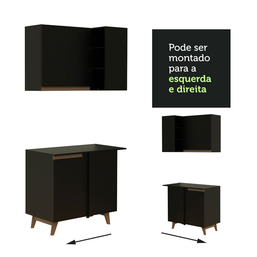 Cozinha Completa de Canto Madesa Reims 462002 com Armário e Balcão - Preto