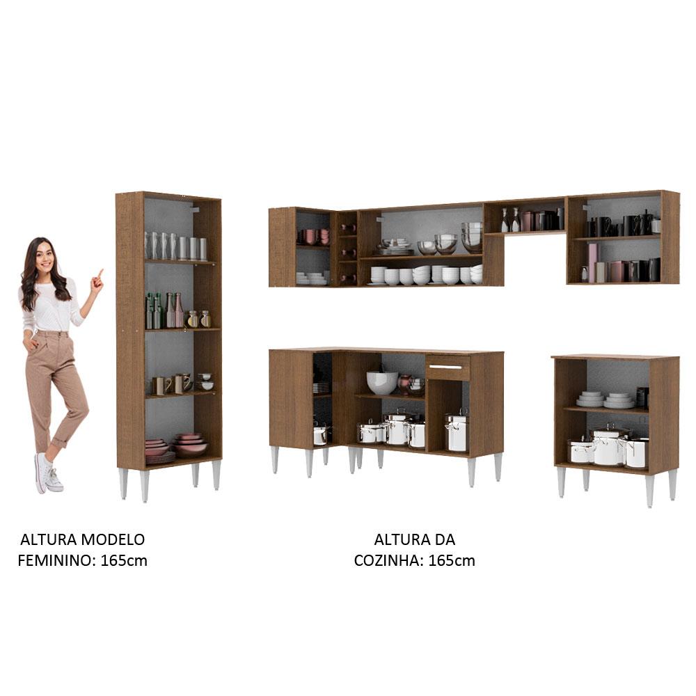 Cozinha Completa de Canto Reto Madesa Emilly Moon com Armário e Balcão 15 Portas 1 Gaveta - Rustic/Branco