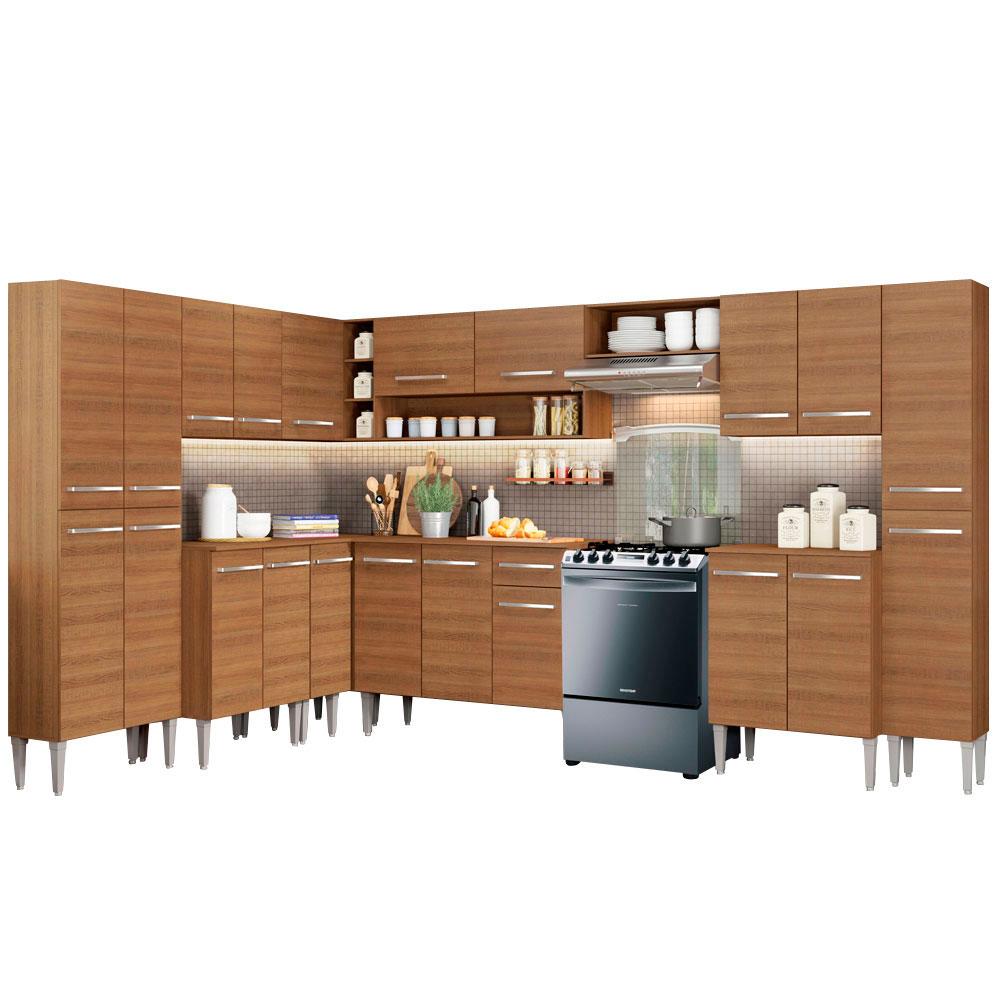 Cozinha Completa de Canto Reto Madesa Emilly Big com Armário e Balcão 21 Portas 1 Gaveta - Rustic