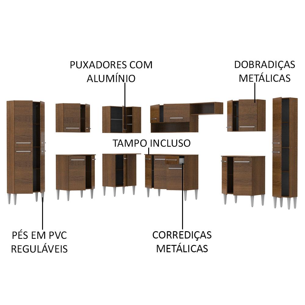 Cozinha Completa de Canto Reto Madesa Emilly Big com Armário e Balcão 21 Portas 1 Gaveta - Rustic