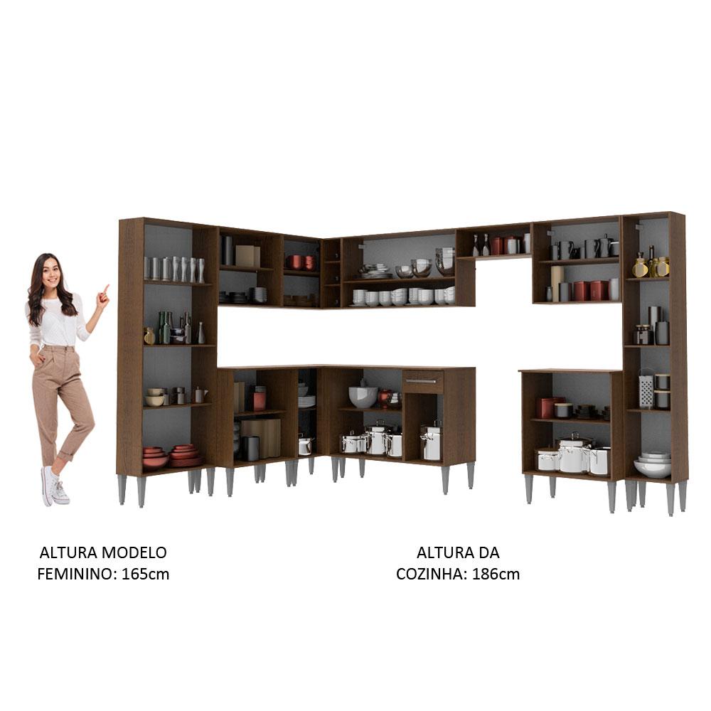 Cozinha Completa de Canto Reto Madesa Emilly Big com Armário e Balcão 21 Portas 1 Gaveta - Rustic