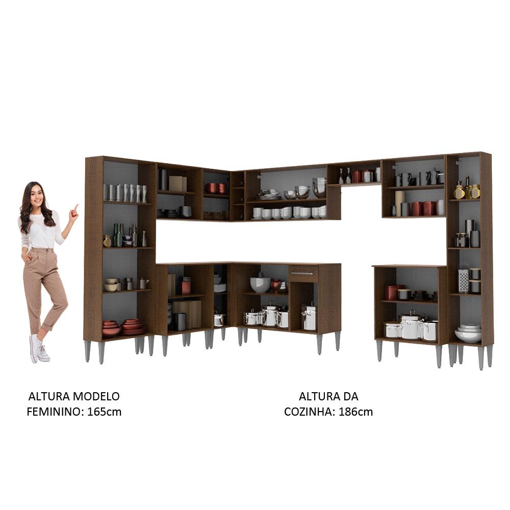 Cozinha Completa de Canto Reto Madesa Emilly Big com Armário e Balcão 21 Portas 1 Gaveta - Rustic/Branco