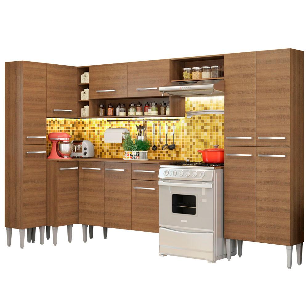 Cozinha Completa de Canto Reto Madesa Emilly Love com Armário e Balcão 13 Portas 1 Gaveta - Rustic