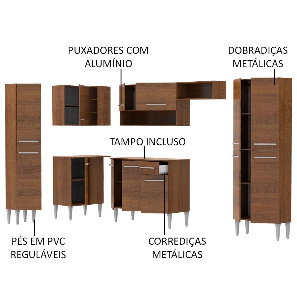 Cozinha Completa de Canto Reto Madesa Emilly Love com Armário e Balcão 13 Portas 1 Gaveta - Rustic