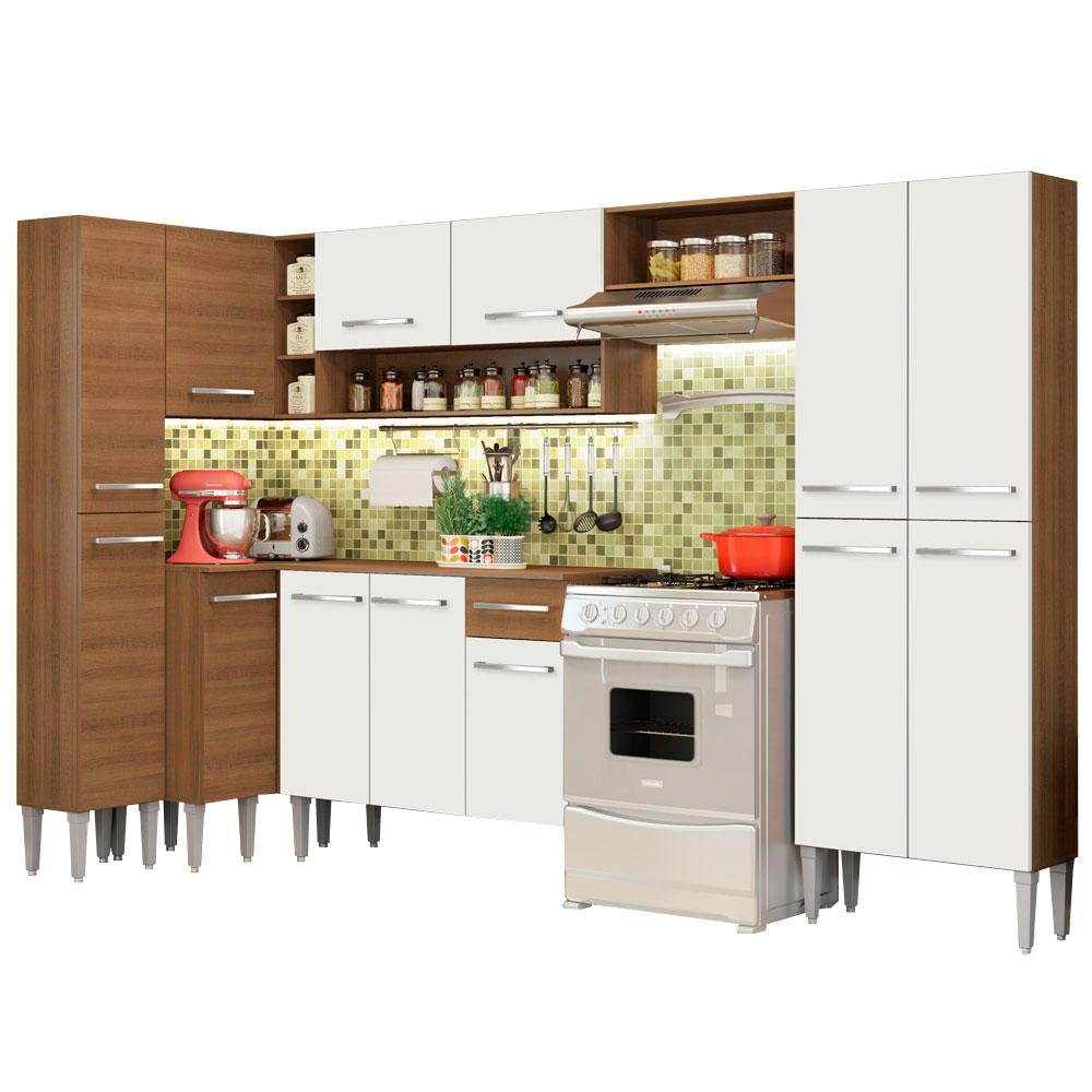 Cozinha Completa de Canto Reto Madesa Emilly Love com Armário e Balcão 13 Portas 1 Gaveta - Rustic/Branco