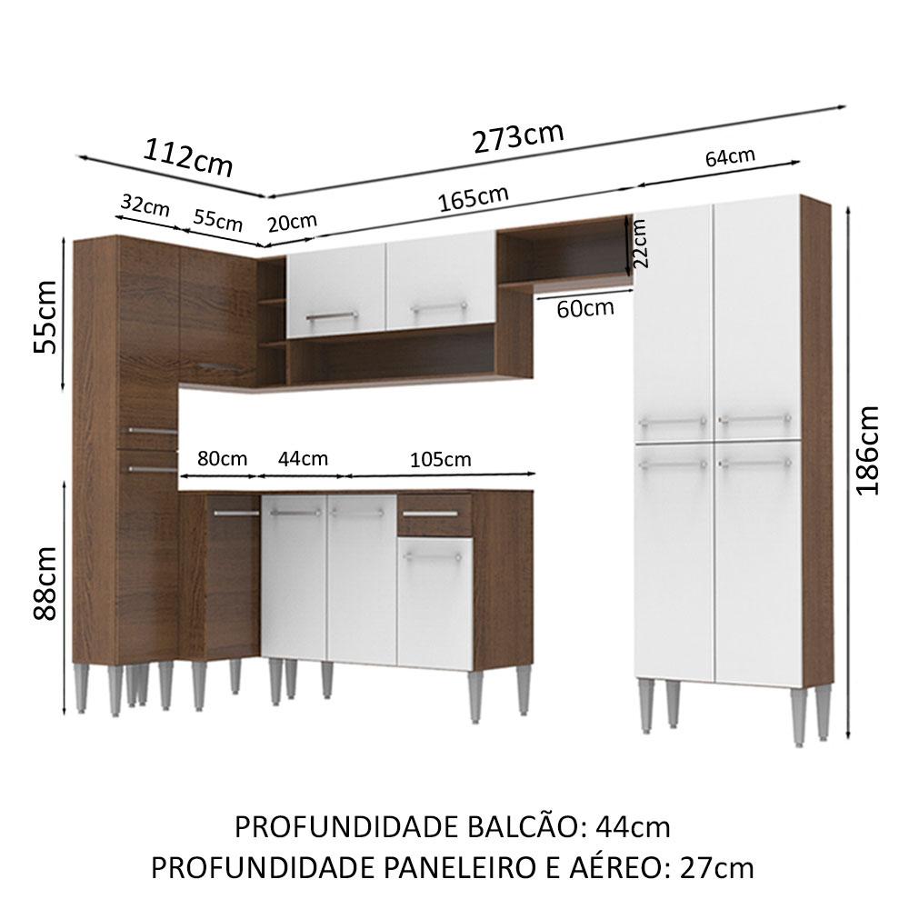 Cozinha Completa de Canto Reto Madesa Emilly Love com Armário e Balcão 13 Portas 1 Gaveta - Rustic/Branco