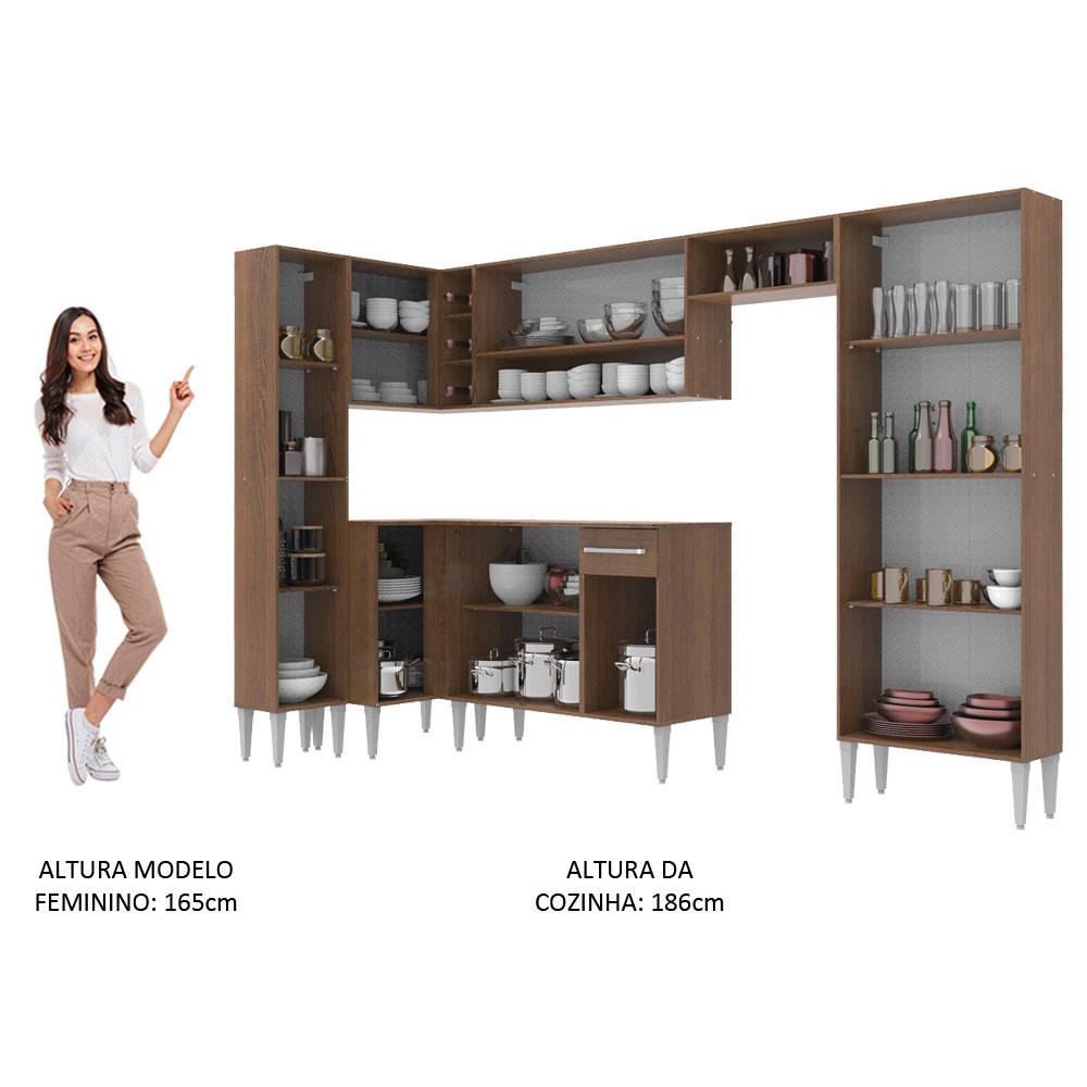 Cozinha Completa de Canto Reto Madesa Emilly Love com Armário e Balcão 13 Portas 1 Gaveta - Rustic/Branco