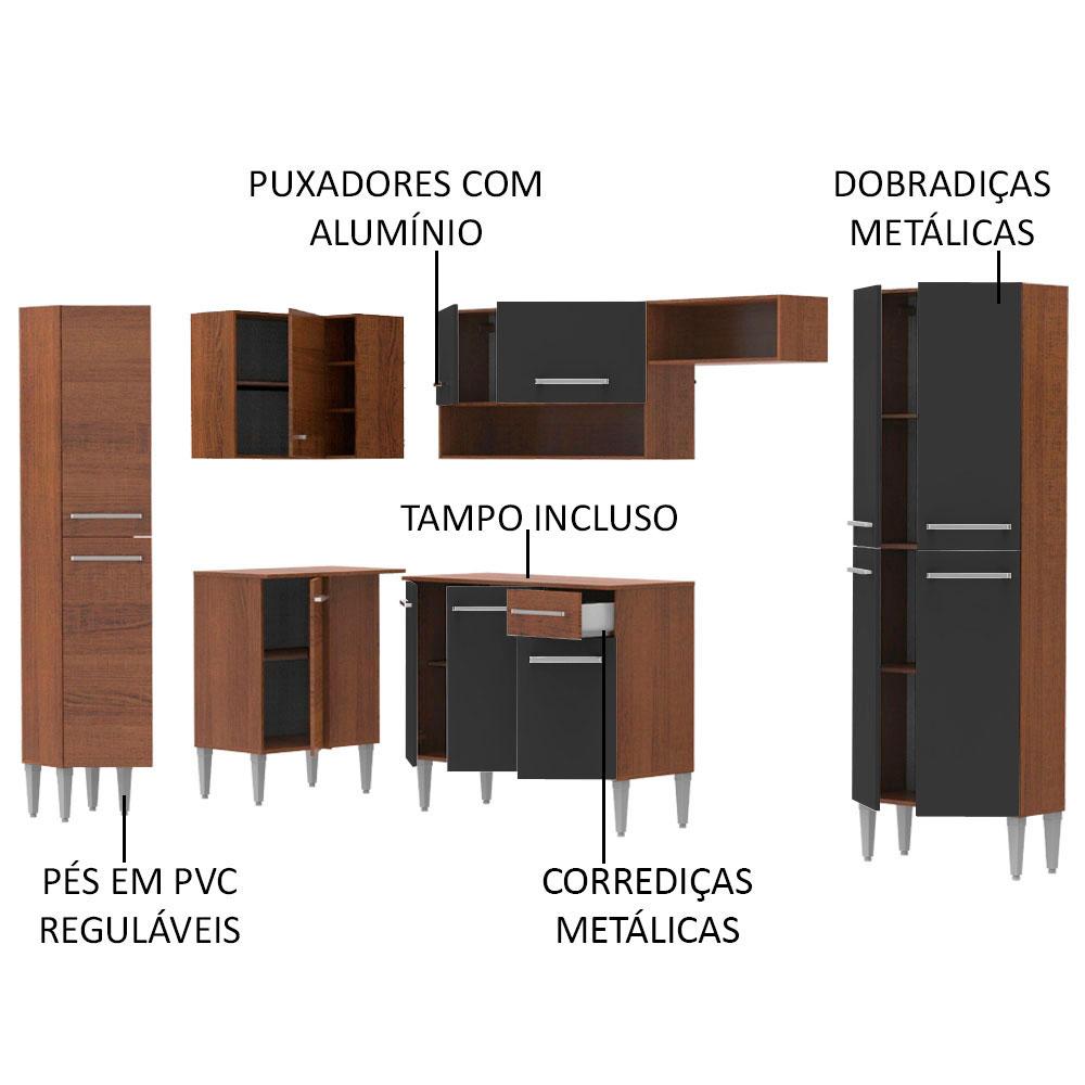 Cozinha Completa de Canto Reto Madesa Emilly Love com Armário e Balcão 13 Portas 1 Gaveta