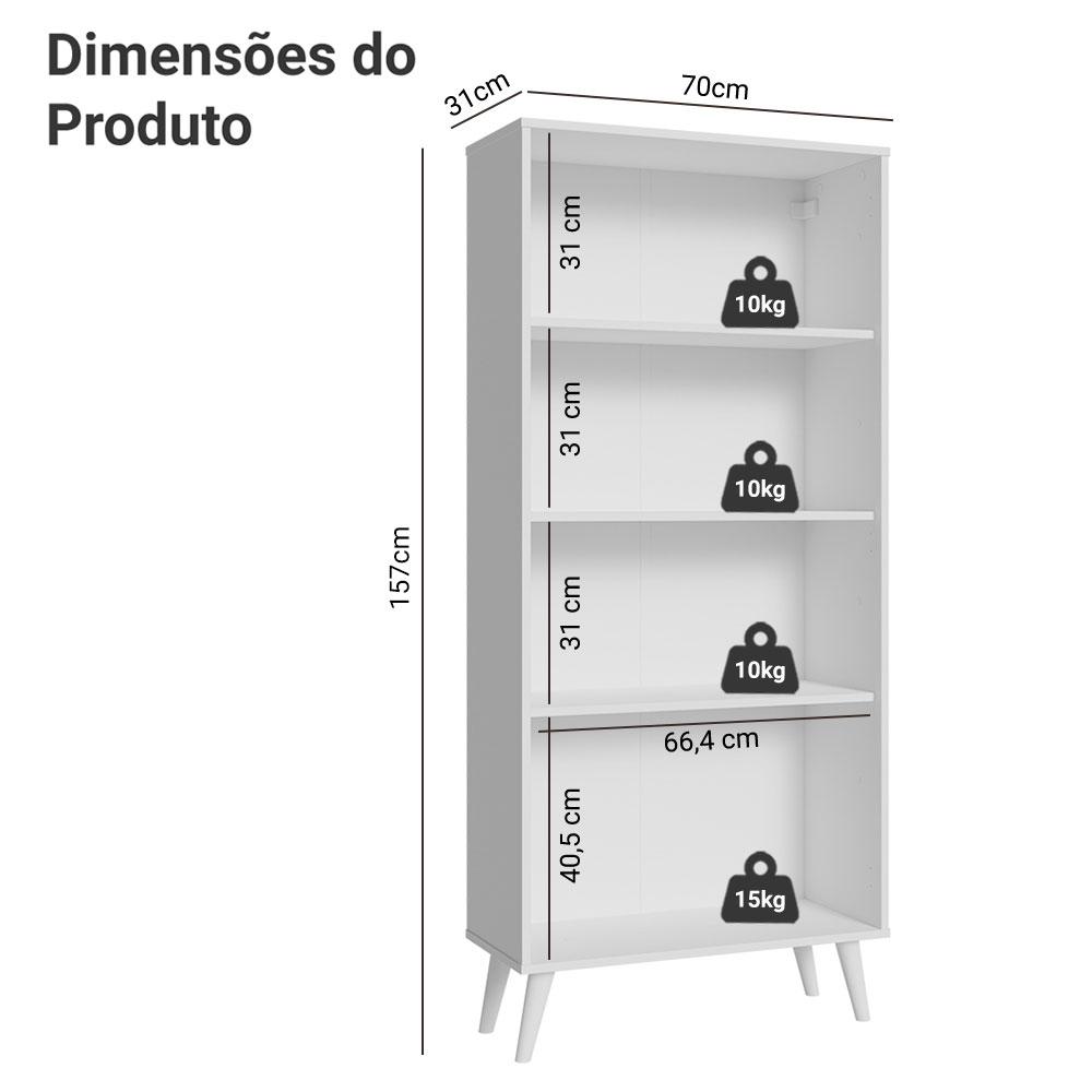Cristaleira 70 cm 2 Portas de Vidro com Pés Cônicos Branco Madesa