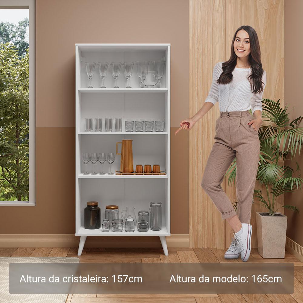 Cristaleira 70 cm 2 Portas de Vidro com Pés Cônicos Branco Madesa