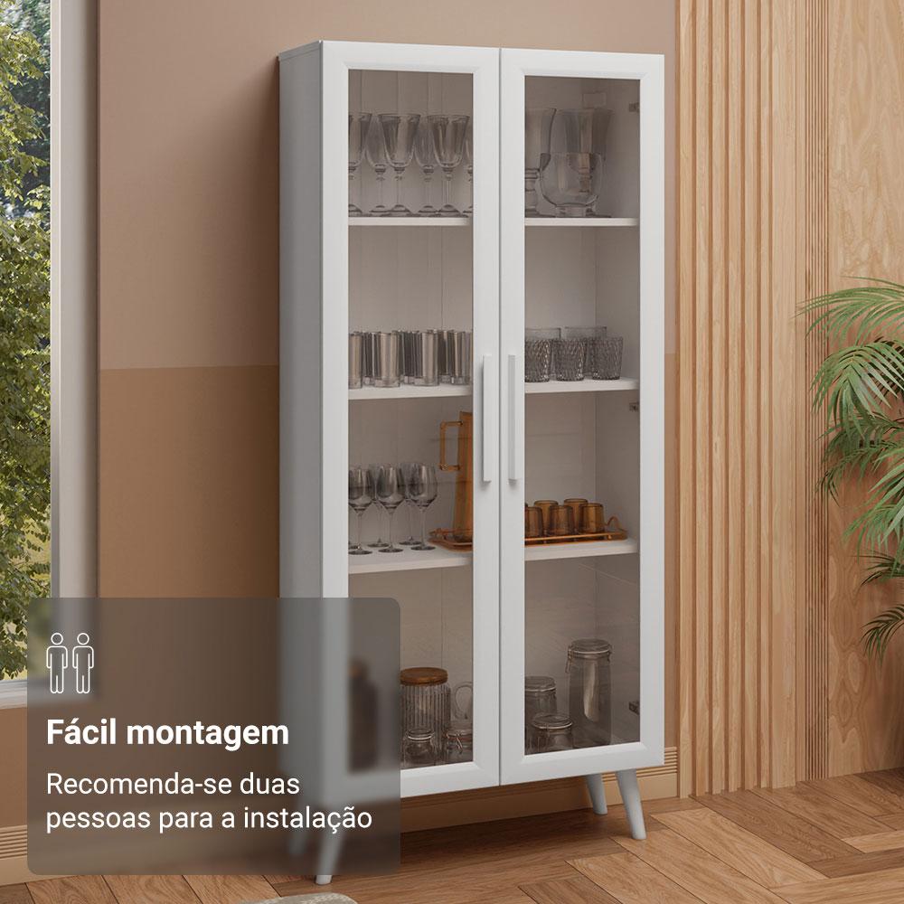 Cristaleira 70 cm 2 Portas de Vidro com Pés Cônicos Branco Madesa