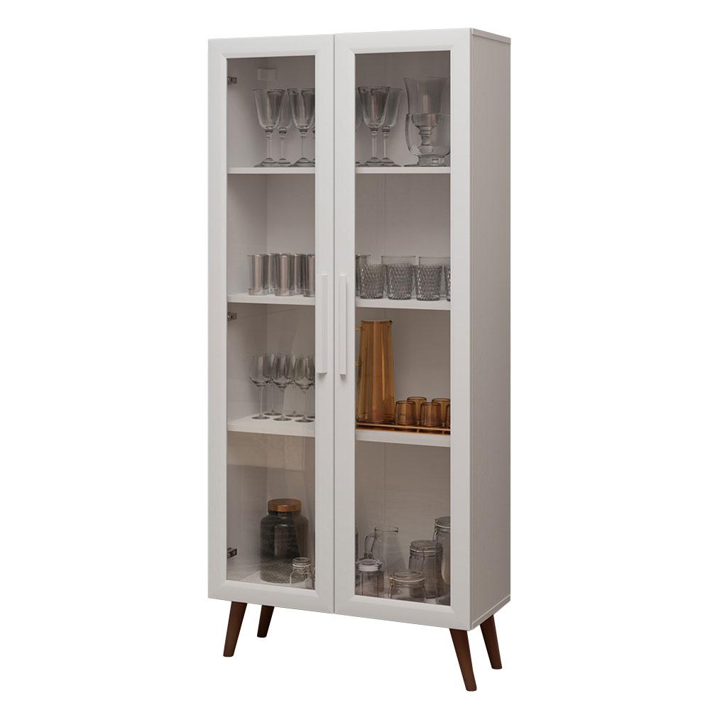 Cristaleira 70 cm 2 Portas de Vidro com Pés Cônicos Branco/Marrom Madesa