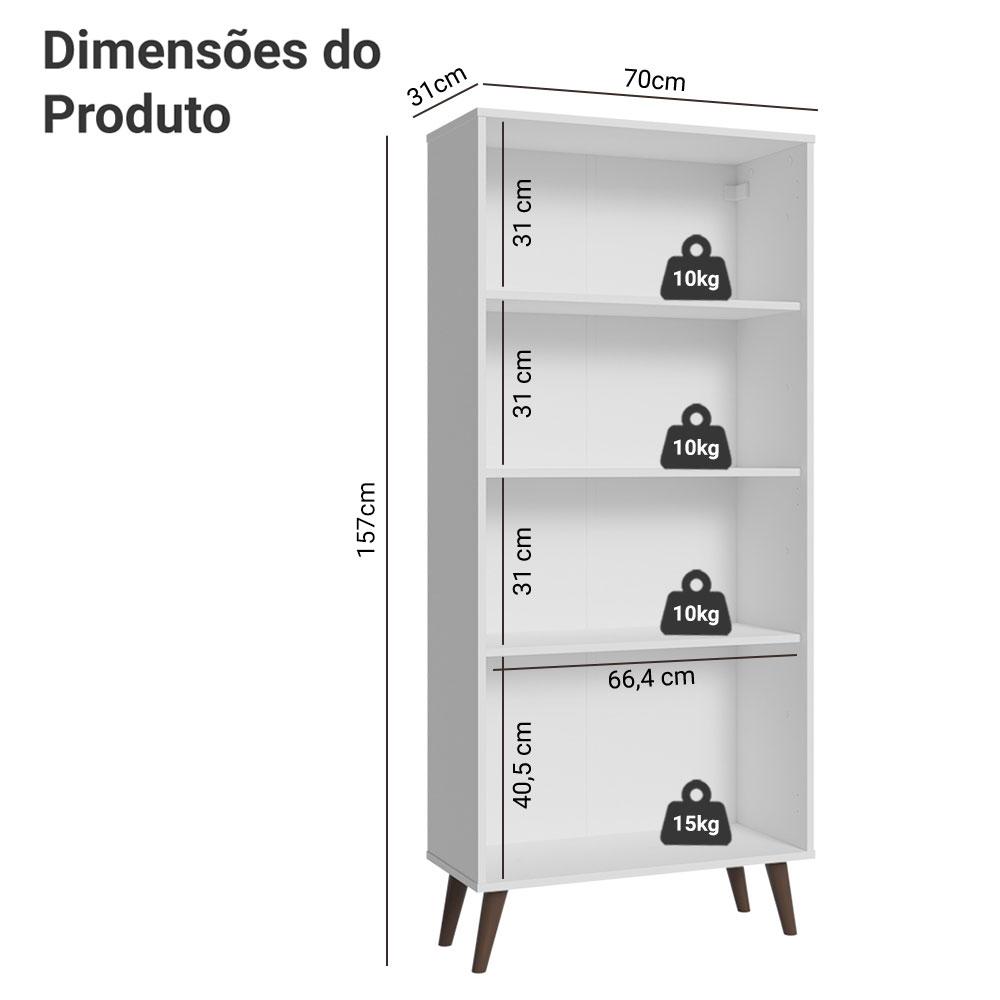 Cristaleira 70 cm 2 Portas de Vidro com Pés Cônicos Branco/Marrom Madesa
