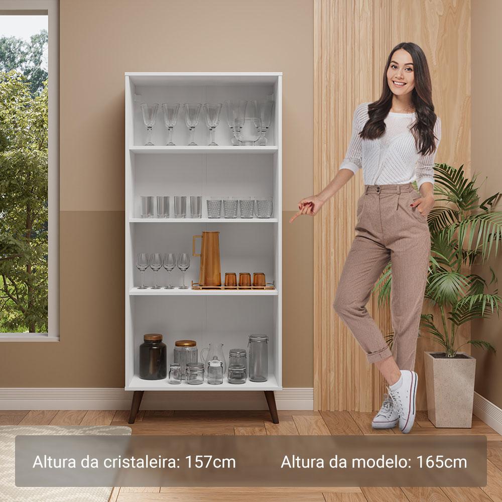 Cristaleira 70 cm 2 Portas de Vidro com Pés Cônicos Branco/Marrom Madesa