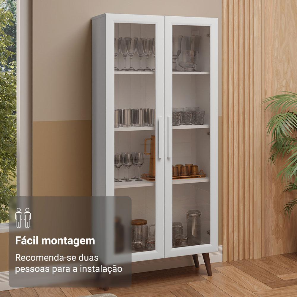Cristaleira 70 cm 2 Portas de Vidro com Pés Cônicos Branco/Marrom Madesa