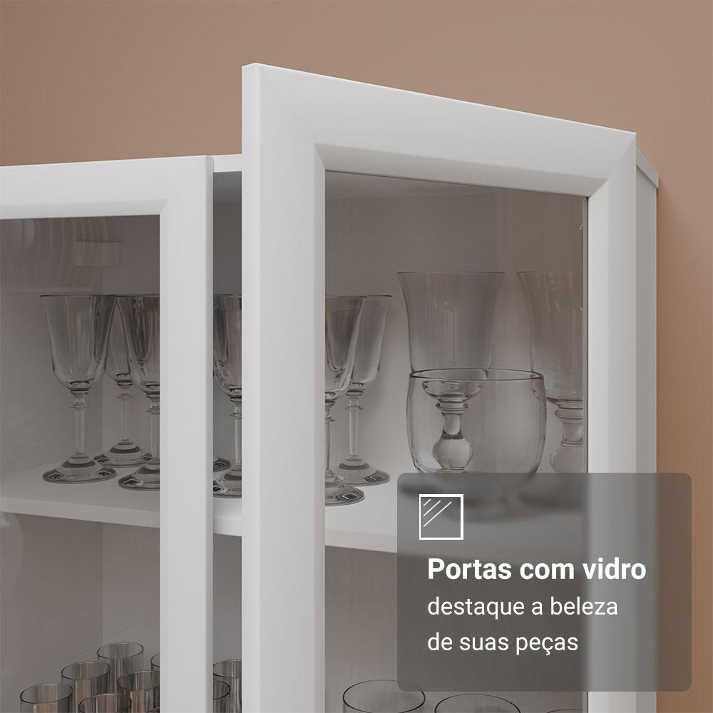 Cristaleira 70 cm 2 Portas de Vidro com Pés Cônicos Branco/Marrom Madesa