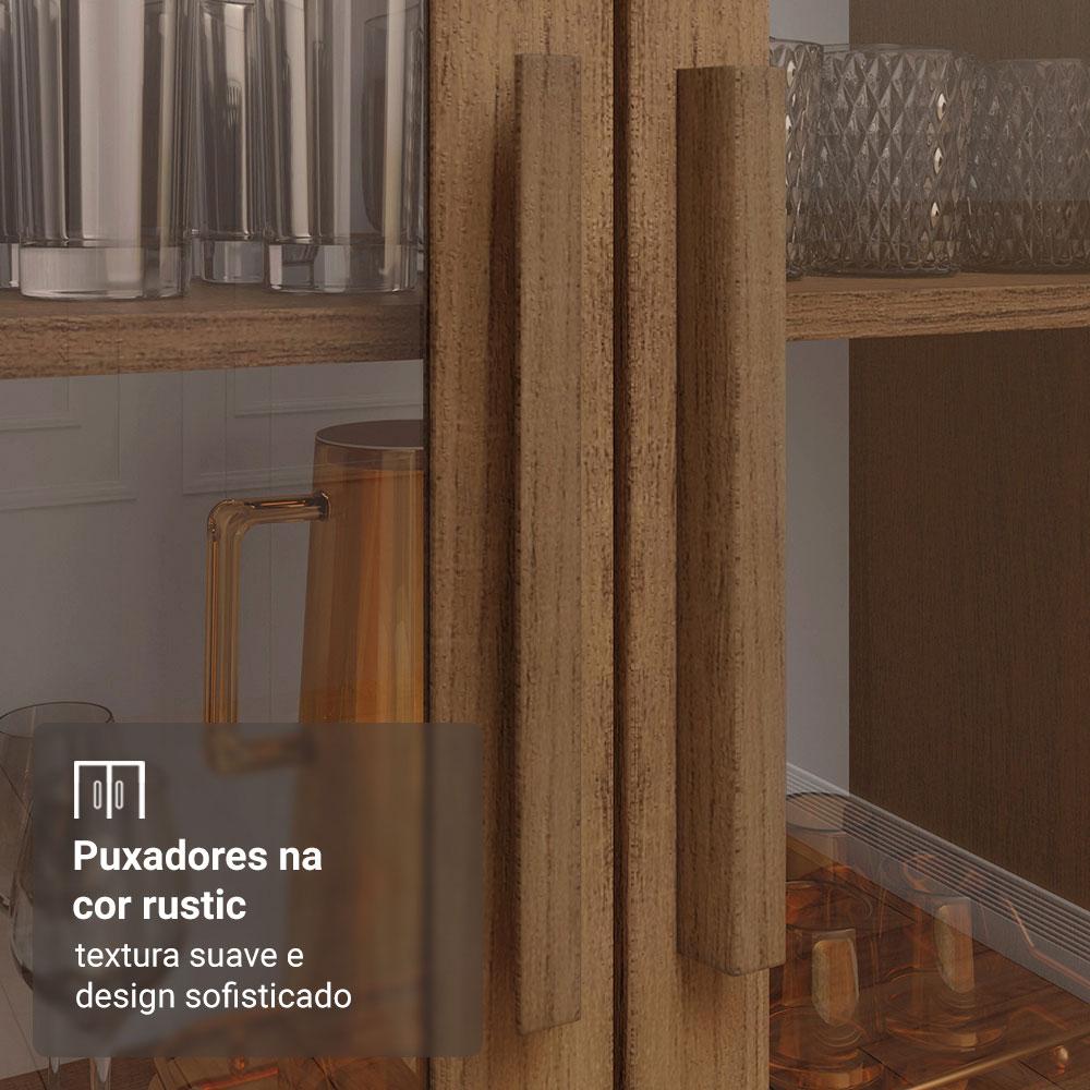 Cristaleira 70 cm 2 Portas de Vidro com Pés Cônicos Rustic/Branco Madesa