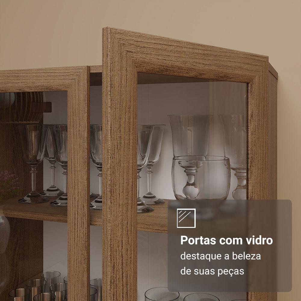 Cristaleira 70 cm 2 Portas de Vidro com Pés Cônicos Rustic/Branco Madesa