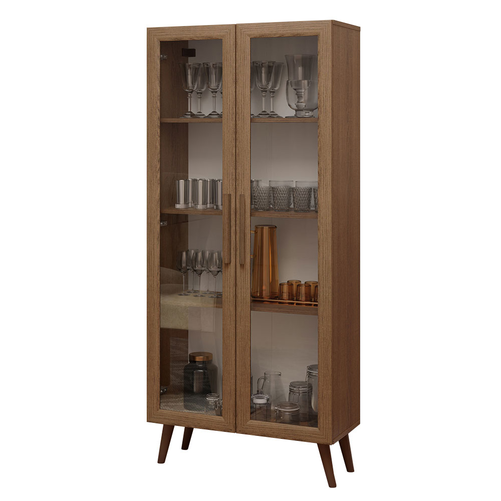 Cristaleira 70 cm 2 Portas de Vidro com Pés Cônicos Rustic/Marrom Madesa