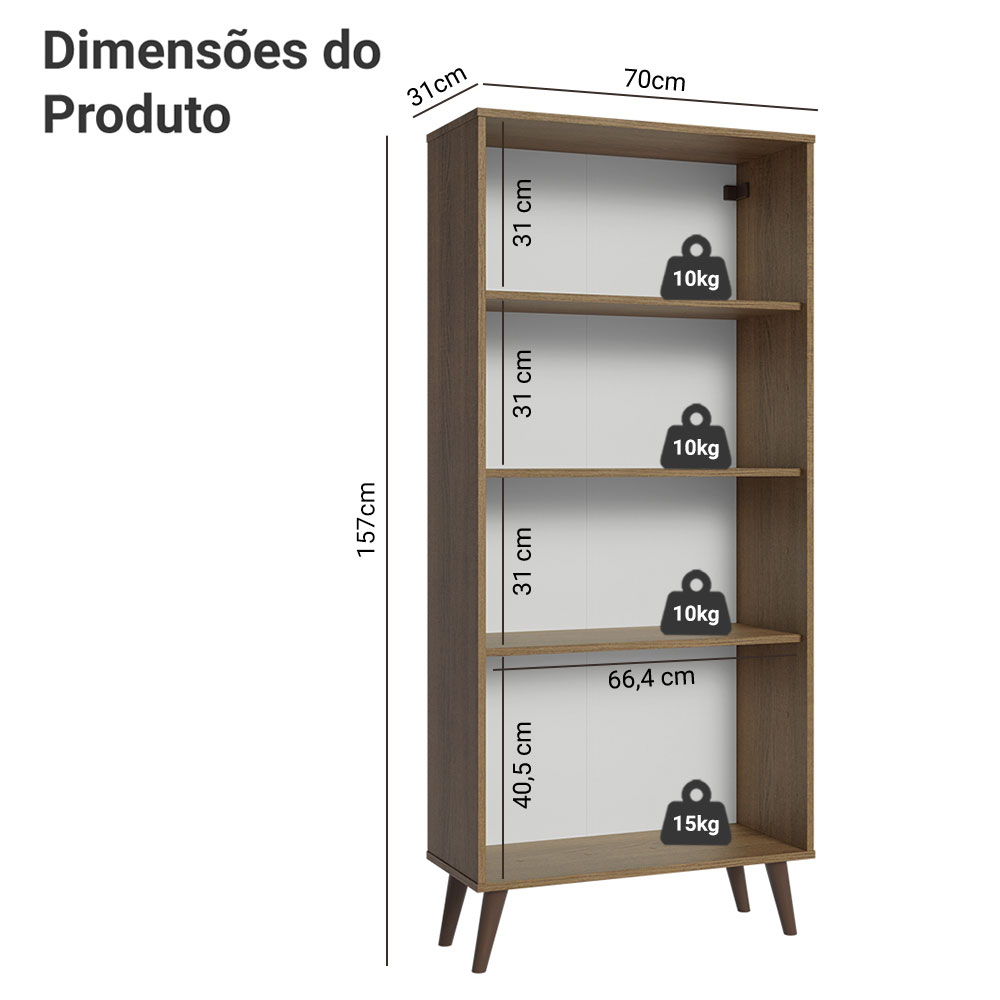 Cristaleira 70 cm 2 Portas de Vidro com Pés Cônicos Rustic/Marrom Madesa