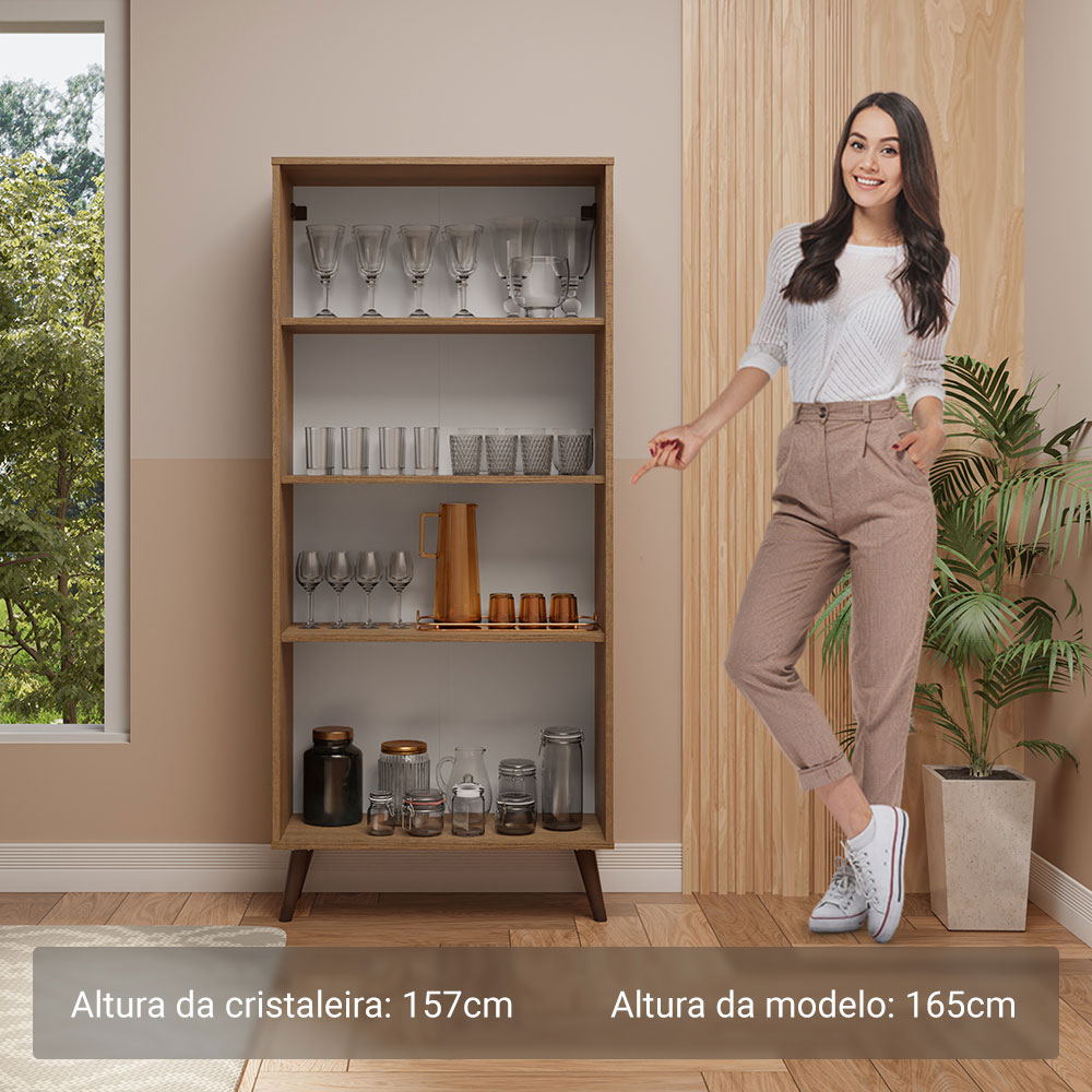 Cristaleira 70 cm 2 Portas de Vidro com Pés Cônicos Rustic/Marrom Madesa