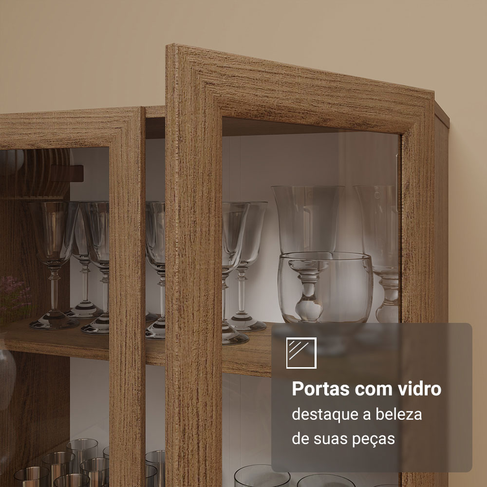 Cristaleira 70 cm 2 Portas de Vidro com Pés Cônicos Rustic/Marrom Madesa