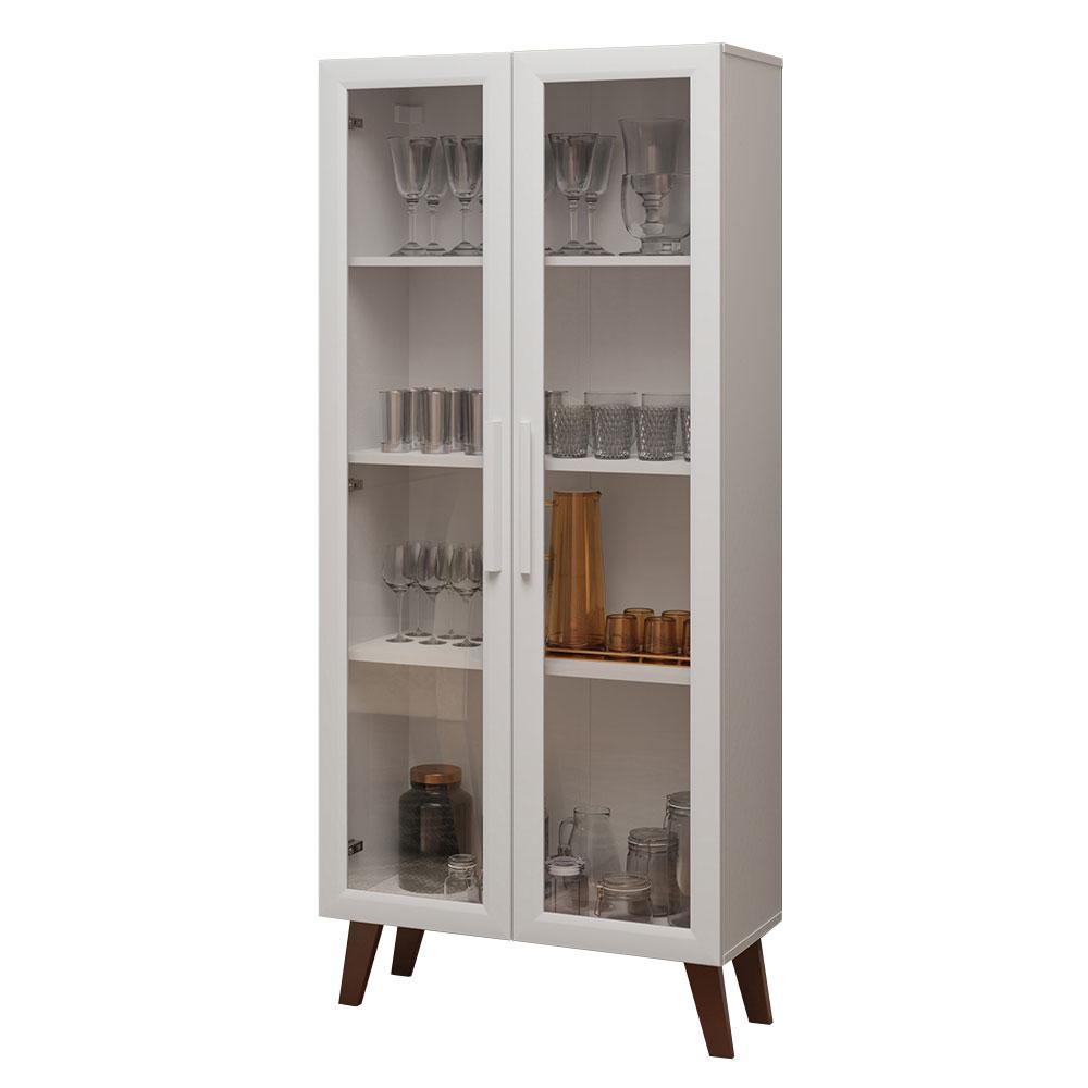 Cristaleira 70 cm 2 Portas de Vidro com Pés Trapézio Branco/Marrom Madesa