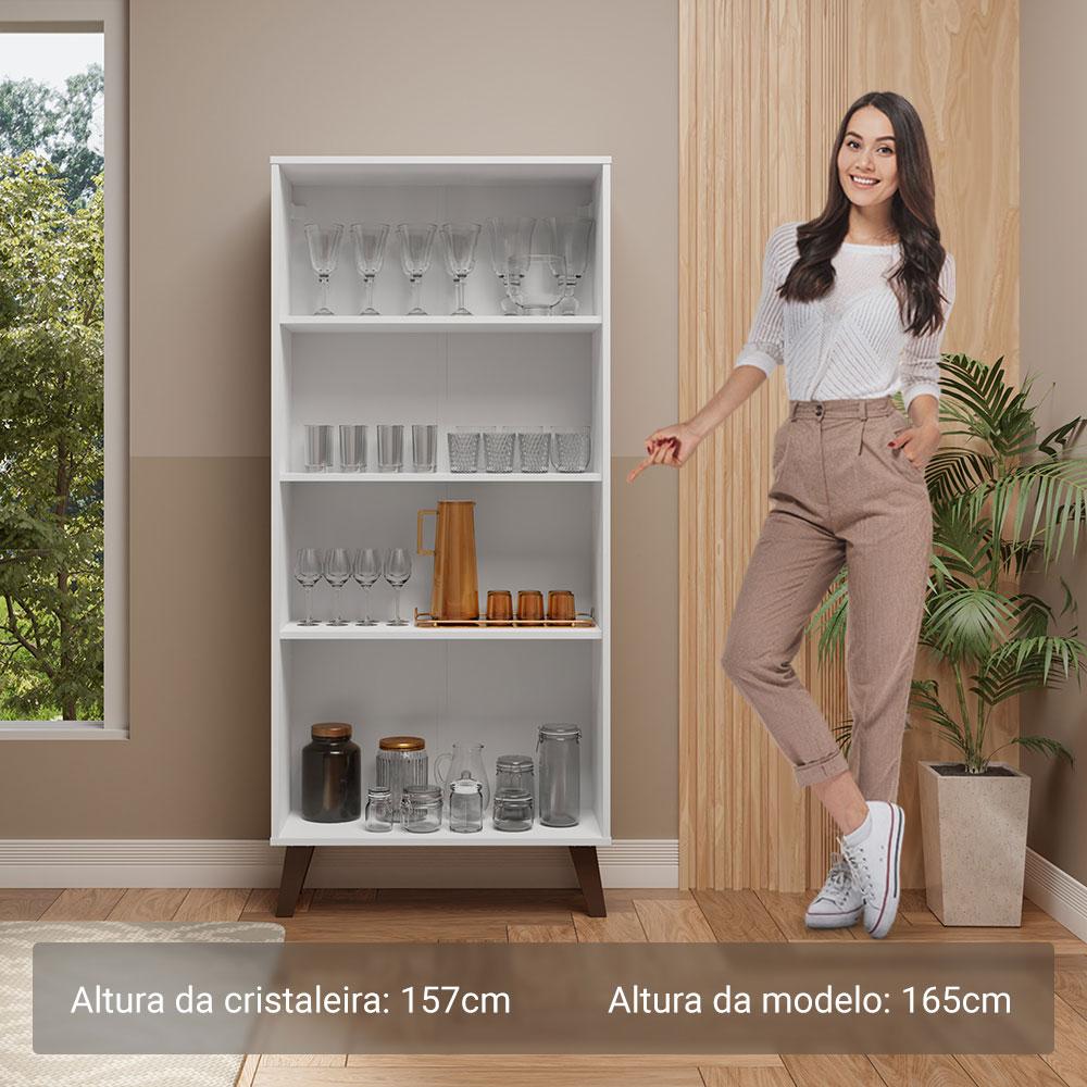 Cristaleira 70 cm 2 Portas de Vidro com Pés Trapézio Branco/Marrom Madesa