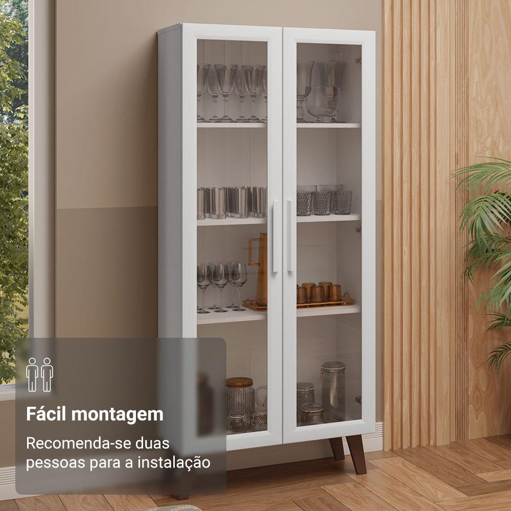 Cristaleira 70 cm 2 Portas de Vidro com Pés Trapézio Branco/Marrom Madesa