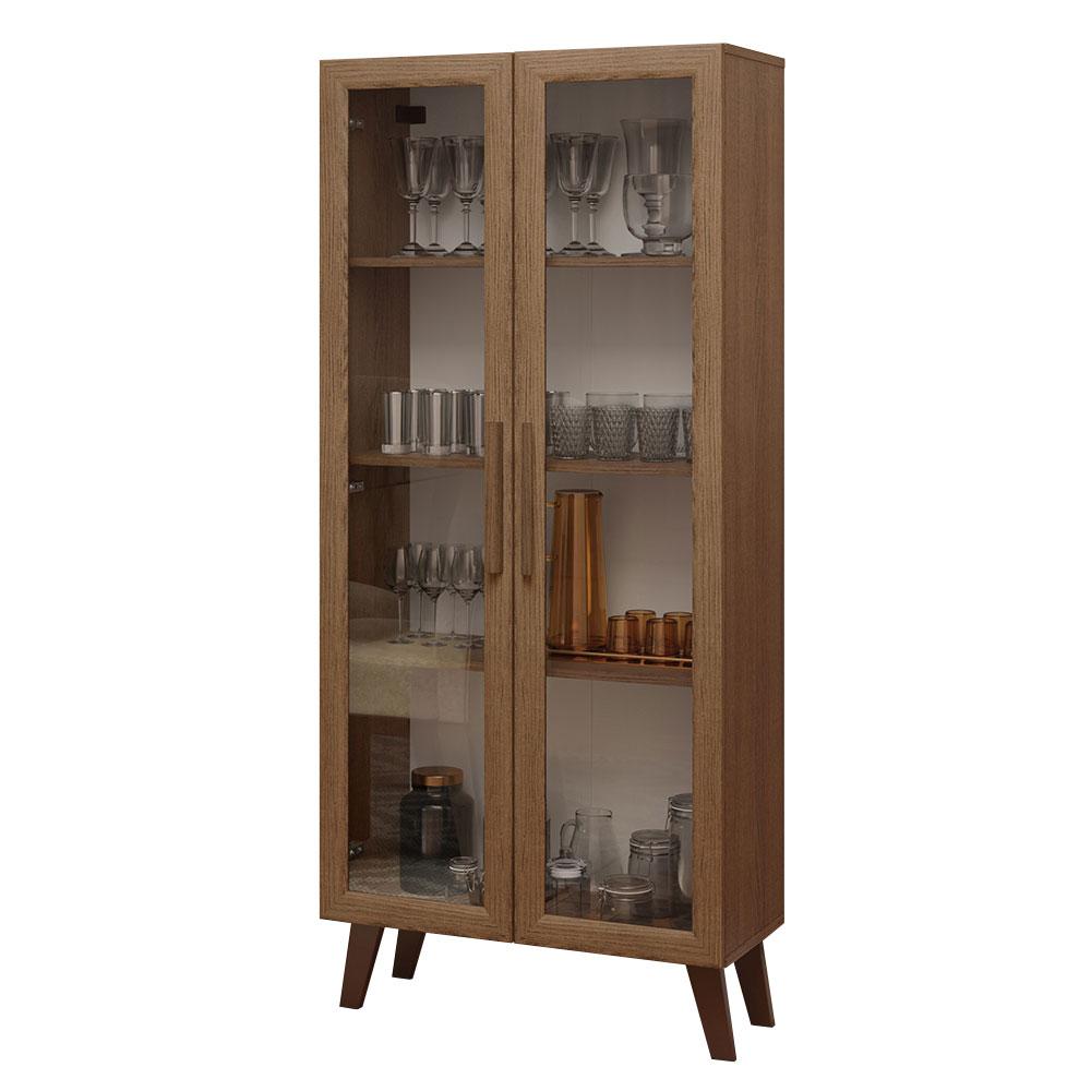 Cristaleira 70 cm 2 Portas de Vidro com Pés Trapézio Rustic/Marrom Madesa