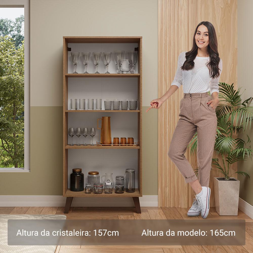 Cristaleira 70 cm 2 Portas de Vidro com Pés Trapézio Rustic/Marrom Madesa