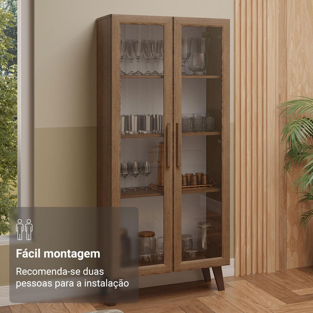 Cristaleira 70 cm 2 Portas de Vidro com Pés Trapézio Rustic/Marrom Madesa