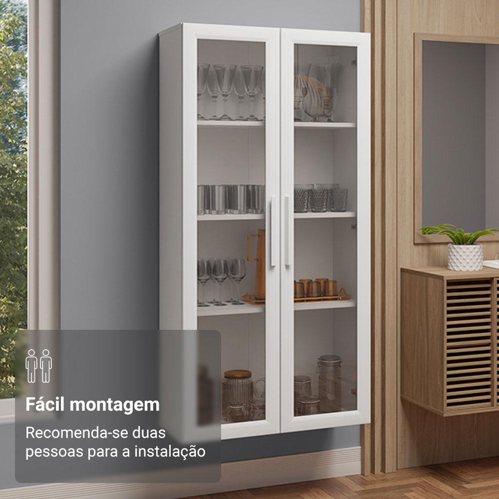Cristaleira Suspensa 70 cm 2 Portas de Vidro Branco Madesa