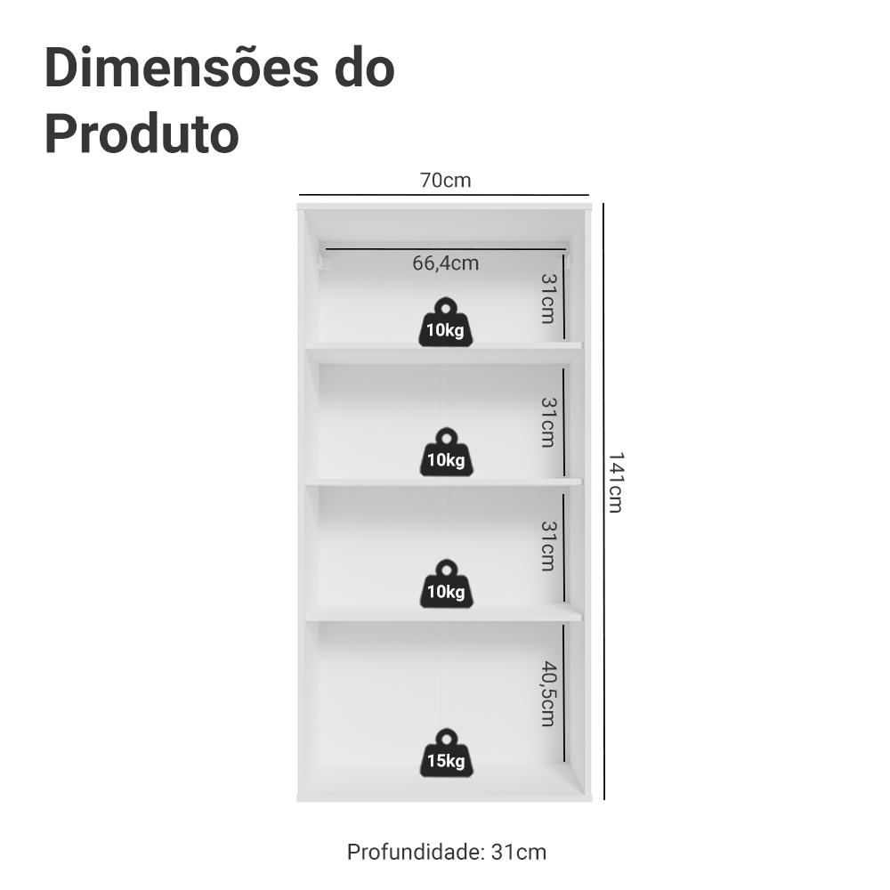Cristaleira Suspensa 70 cm 2 Portas de Vidro Branco Vik Madesa