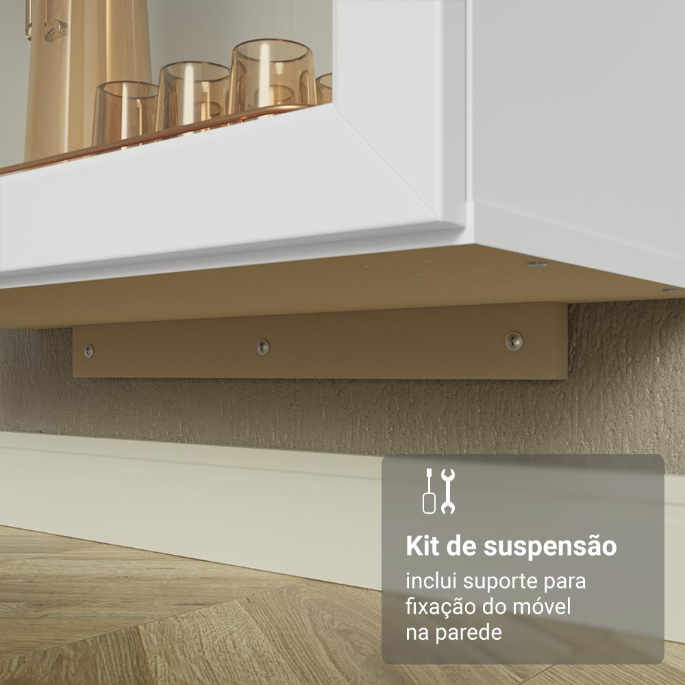 Cristaleira Suspensa 70 cm 2 Portas de Vidro Branco Vik Madesa