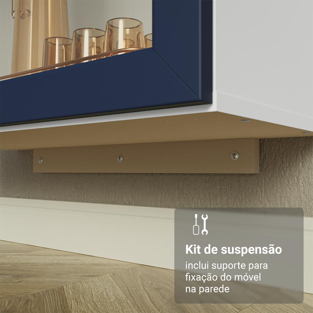 Cristaleira Suspensa 70 cm 2 Portas de Vidro Branco/Azul Vik Madesa