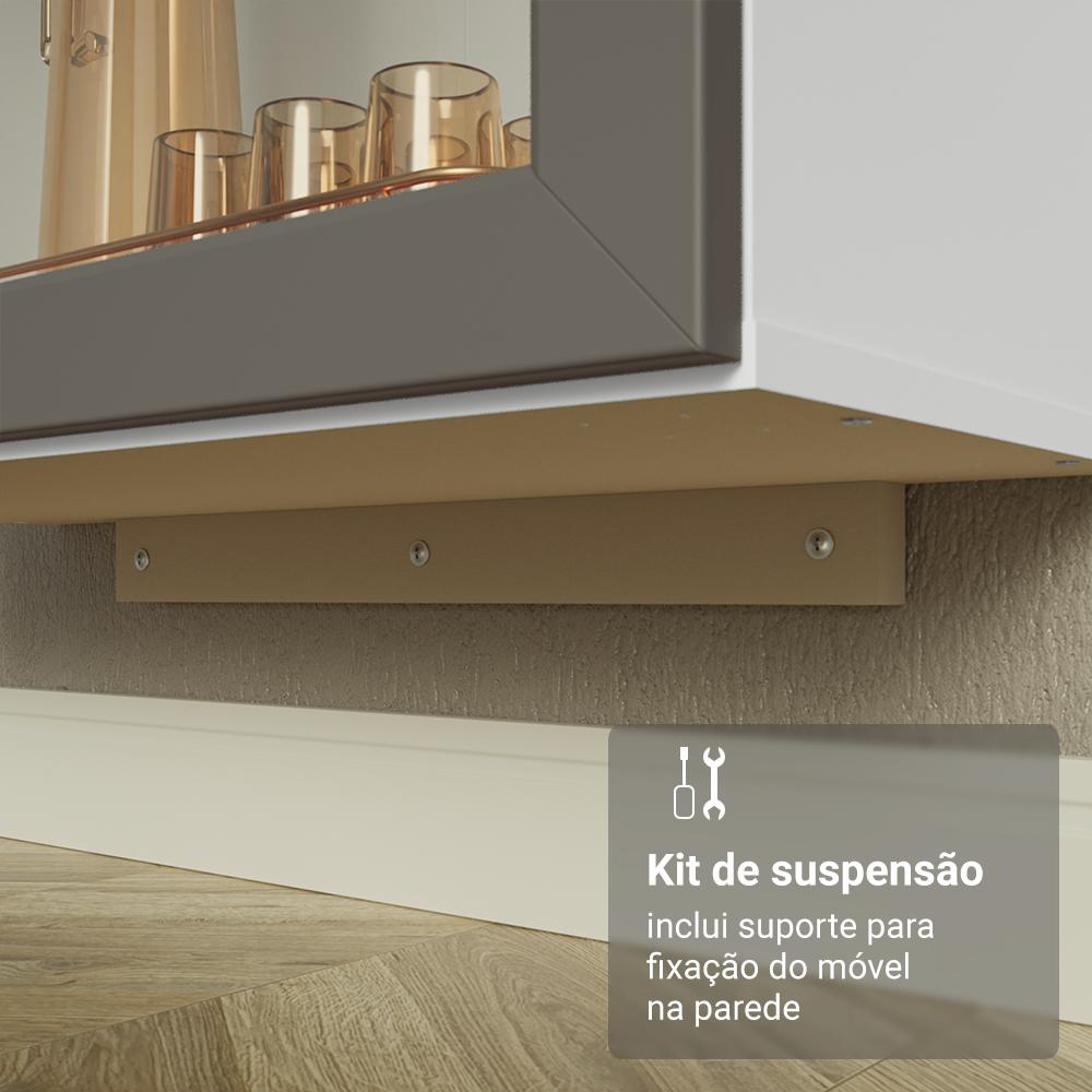 Cristaleira Suspensa 70 cm 2 Portas de Vidro Branco/Cinza Vik Madesa