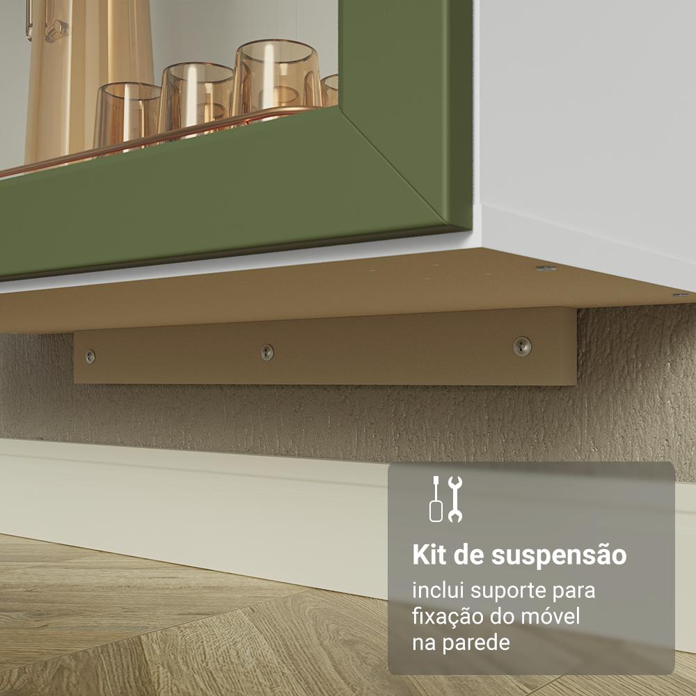 Cristaleira Suspensa 70 cm 2 Portas de Vidro Branco/Verde Vik Madesa