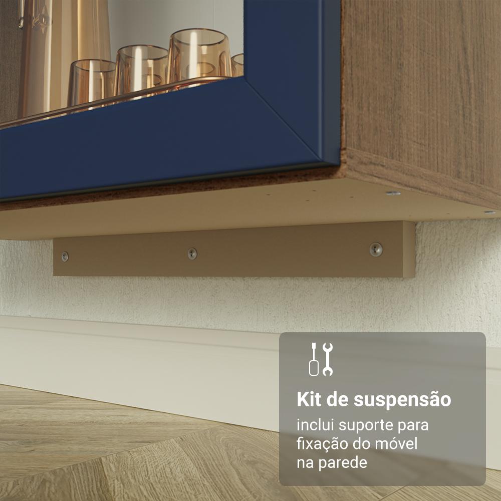 Cristaleira Suspensa 70 cm 2 Portas de Vidro Rustic/Azul Vik Madesa