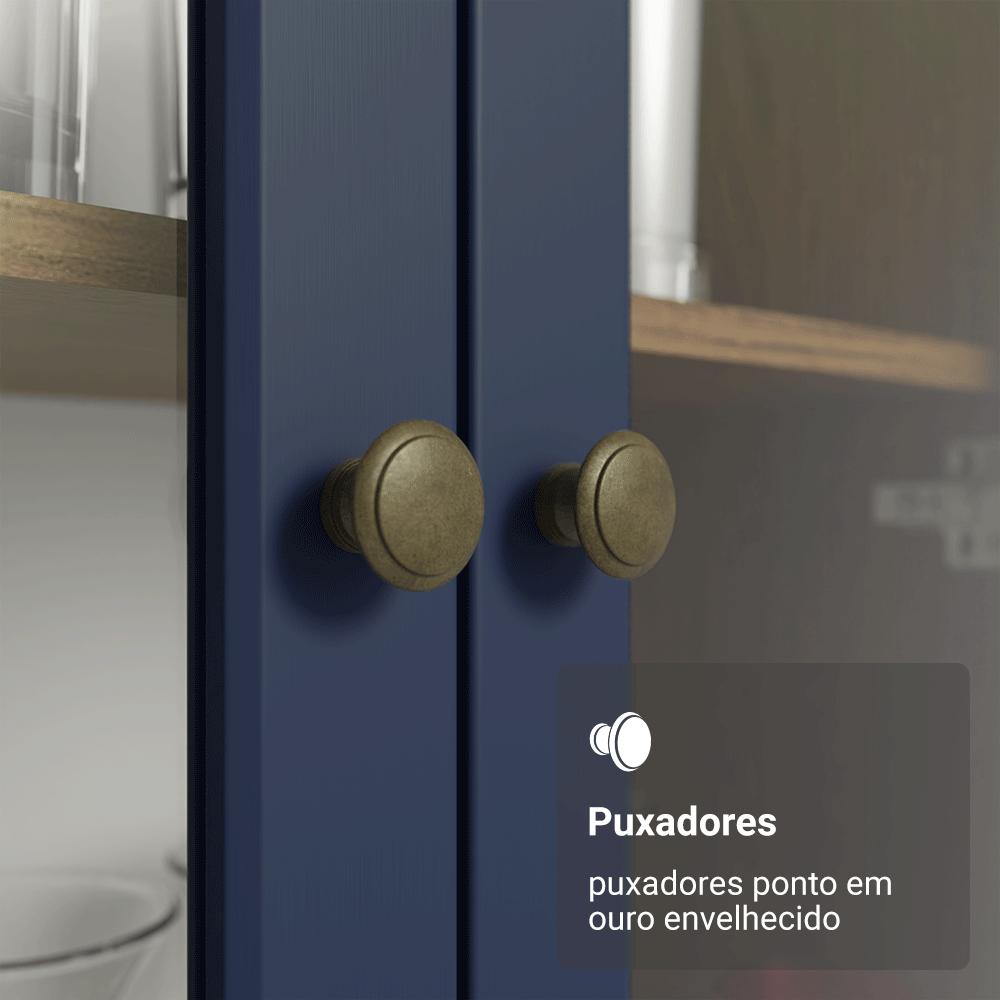 Cristaleira Suspensa 70 cm 2 Portas de Vidro Rustic/Azul Vik Madesa